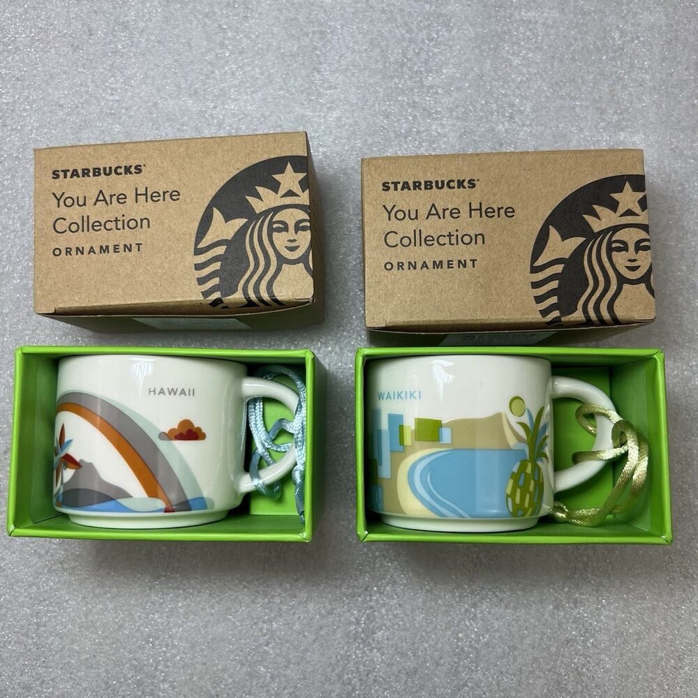 NEW Starbucks You Are Here Hawaii & Waikiki 2oz Mini Espresso Coffee Mugs